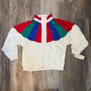 Vintage 90's Sunterra Colorblock Track Jacket White Zip Up Windbreaker Retro M